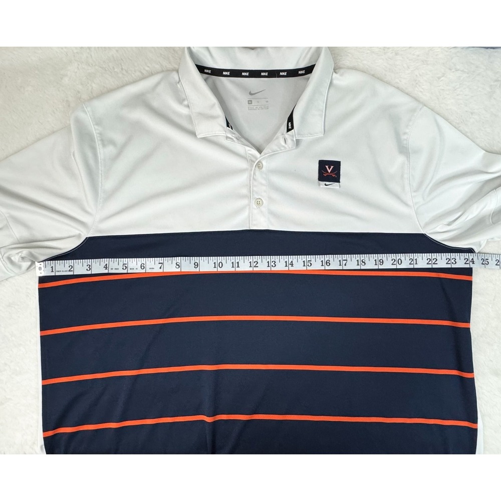 Nike UVA Virginia Cavaliers Polo Shirt Men's XL White Navy Orange Striped Golf - Picture 7 of 9